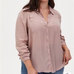 Torrid 3X Madison Taupe Crepe Button Front Blouse